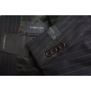 Tombolini Dark Blue Striped Wool 2 Pc Suit Jacket Pants 40R BRAND NEW